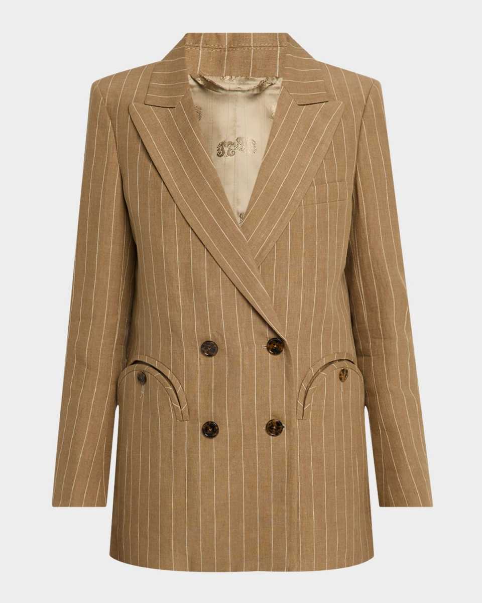 Heretique Pinstripe Linen Double-Breasted Blazer